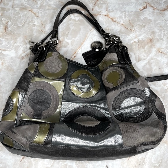 COACH MAGGIE MIA INLAID C LEATHER and SUEDE HOBO SHOULDER HANDBAG F1069-15770 - Picture 12 of 15